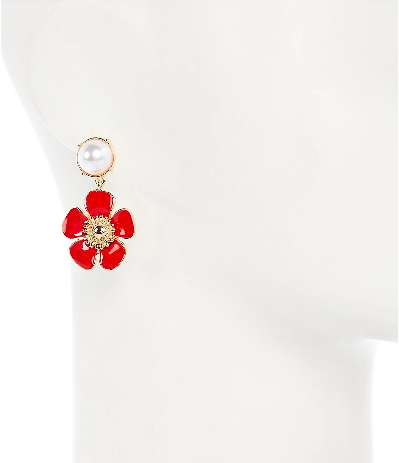 Dillard's Pearl Cabochon Enamel Flower Drop Earrings