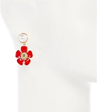 Dillard's Pearl Cabochon Enamel Flower Drop Earrings
