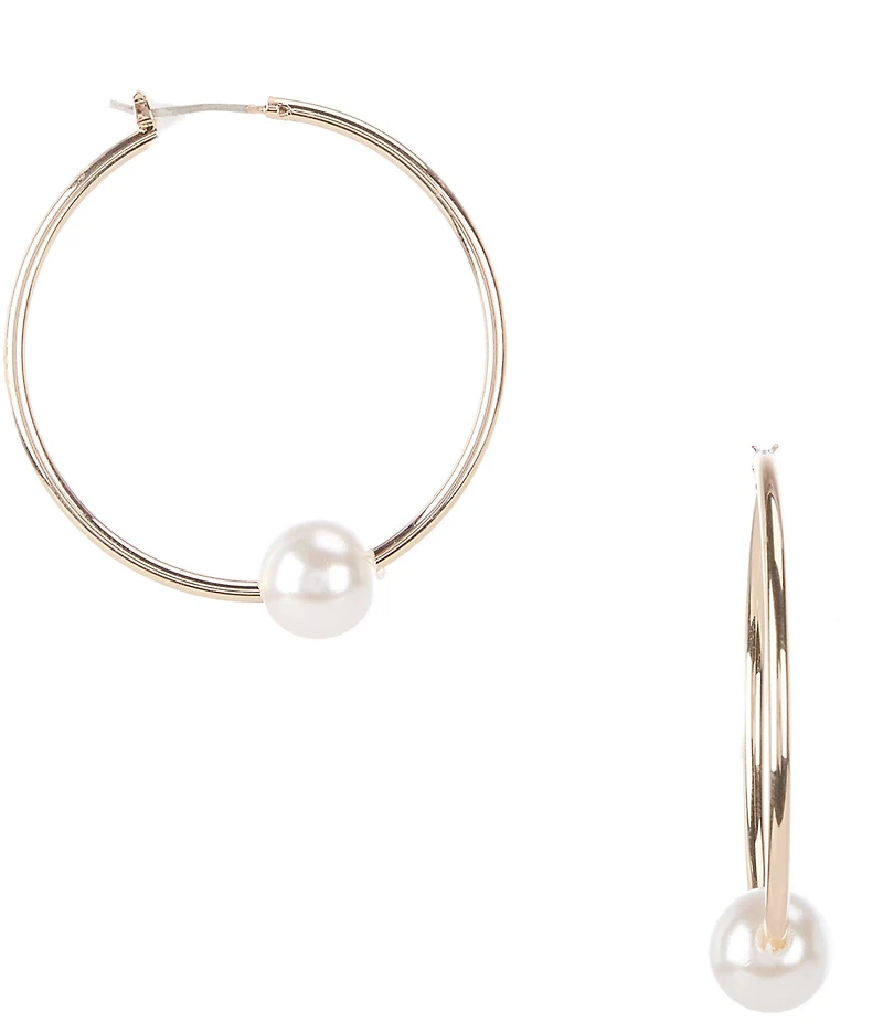 Dillard's Pearl Center Large Round Wire Hoop Earrings