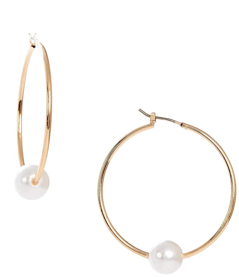 Dillard's Pearl Center Large Round Wire Hoop Earrings