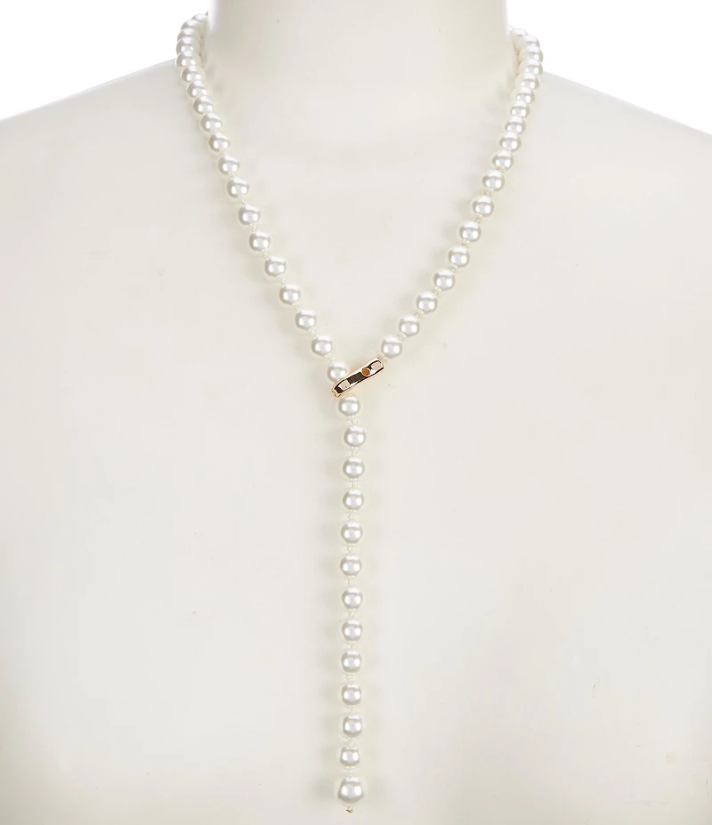 Dillard's Pearl Glass Beaded Knotted Thread Y Necklace