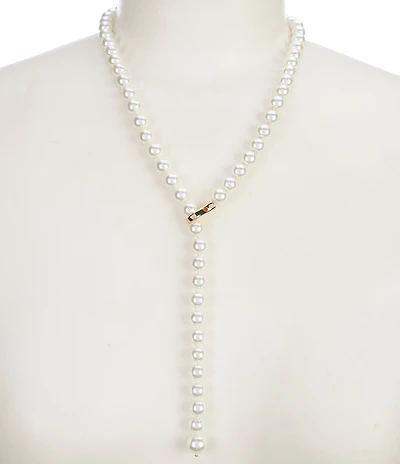 Dillard's Pearl Glass Beaded Knotted Thread Y Necklace