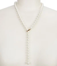 Dillard's Pearl Glass Beaded Knotted Thread Y Necklace