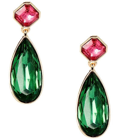 Dillard's Pink Square & Green Teardrop Resin Stone Drop Earrings