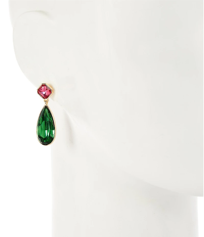 Dillard's Pink Square & Green Teardrop Resin Stone Drop Earrings