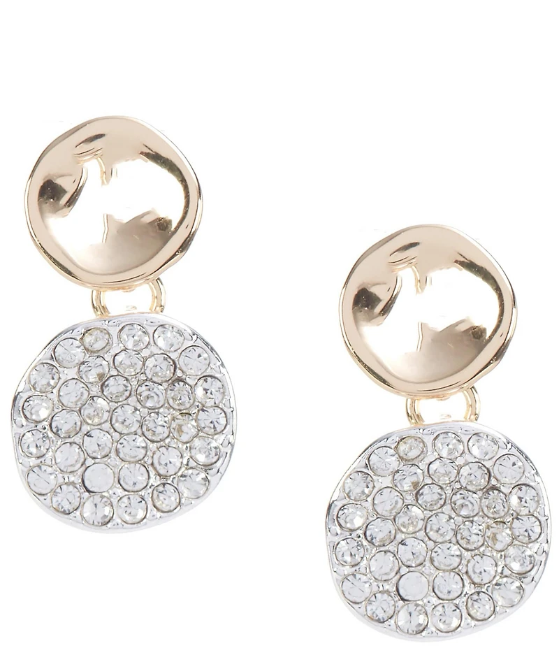 Dillard's Polished Organic Metal Stud Crystal Pave Drop Earrings
