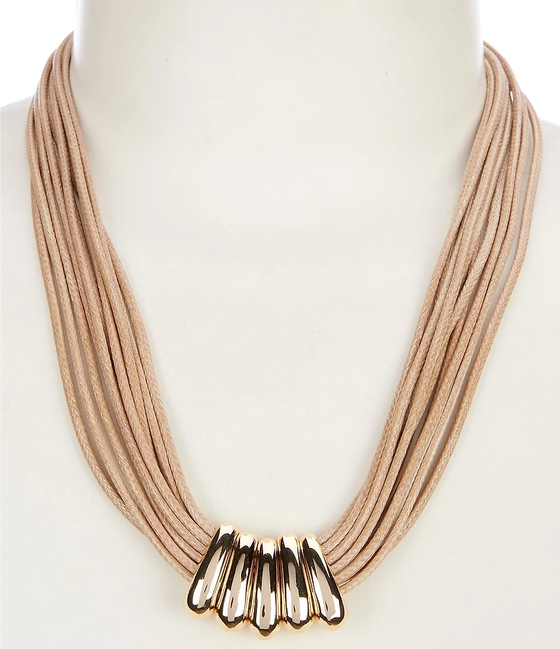 Dillard's Polished Oval Ring Frontal Multi Vachetta Cord Collar Necklace