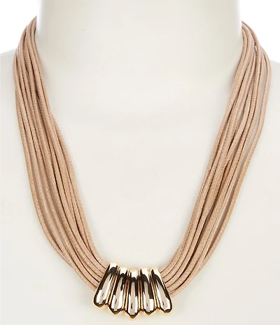 Dillard's Polished Oval Ring Frontal Multi Vachetta Cord Collar Necklace