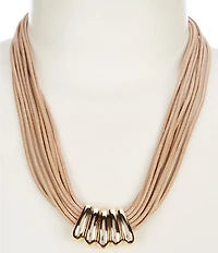 Dillard's Polished Oval Ring Frontal Multi Vachetta Cord Collar Necklace
