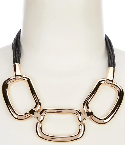 Dillard's Rectangular Metal Link Frontal Multi Jet Cord Statement Collar Necklace