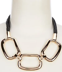Dillard's Rectangular Metal Link Frontal Multi Jet Cord Statement Collar Necklace