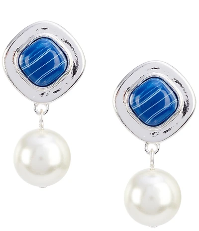 Dillard's Resin Cab Square Metal Pearl Drop Clip-On Earrings