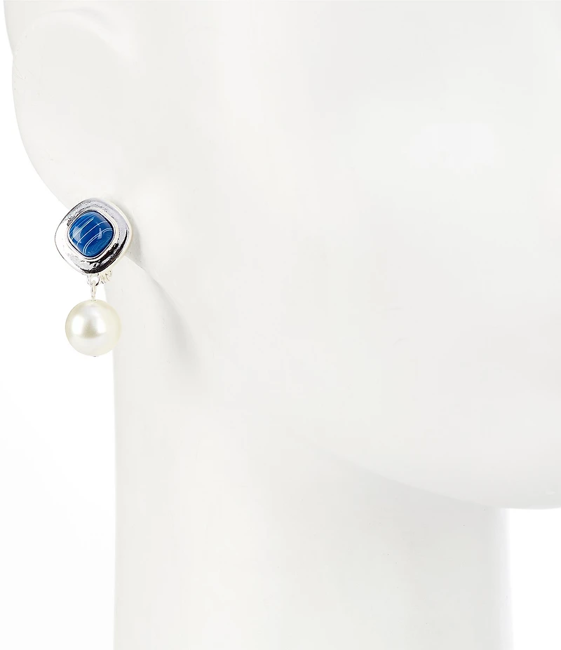 Dillard's Resin Cab Square Metal Pearl Drop Clip-On Earrings