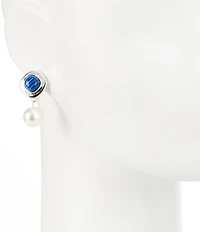 Dillard's Resin Cab Square Metal Pearl Drop Clip-On Earrings