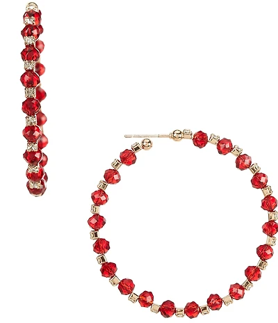 Dillard's Rhinestone Chain Faceted Siam Beaded Hoop Earrings