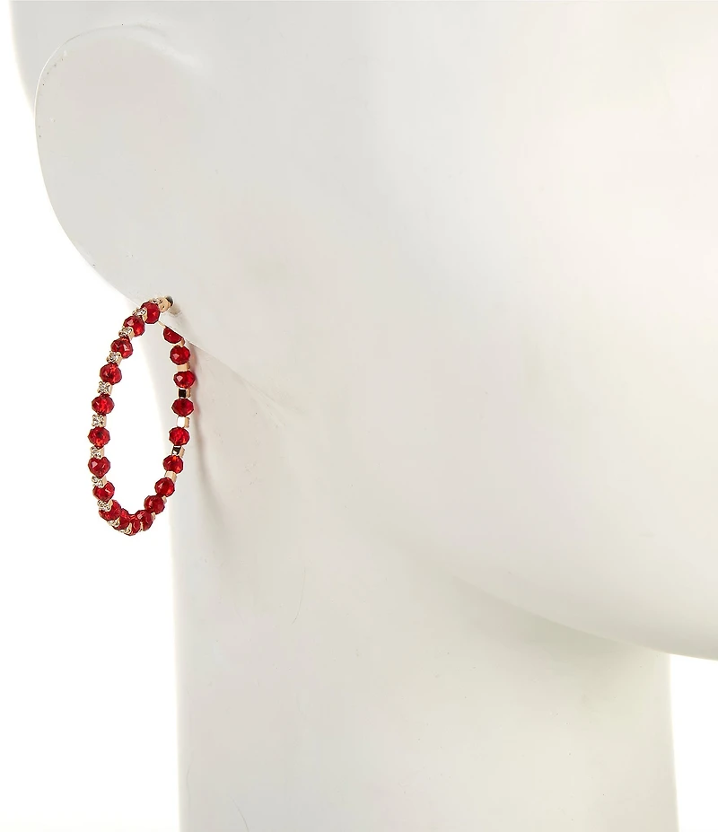 Dillard's Rhinestone Chain Faceted Siam Beaded Hoop Earrings