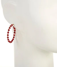 Dillard's Rhinestone Chain Faceted Siam Beaded Hoop Earrings