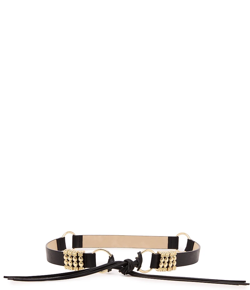 Dillard's Textured Gold Jewelry Bracket Fringe Tie Belt