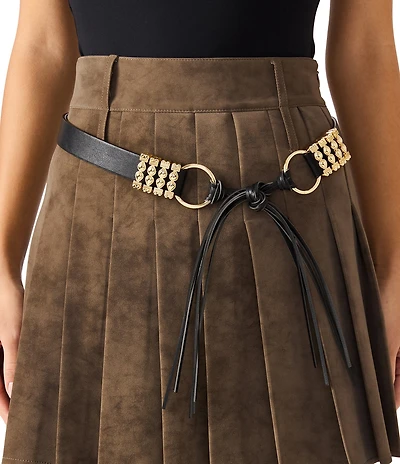Dillard's Textured Gold Jewelry Bracket Fringe Tie Belt