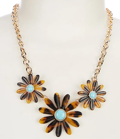 Dillard's Tortoise Acrylic Flower Frontal Statement Collar Necklace