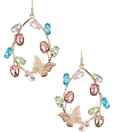 Dillard's Vine Multi Color Stone Butterfly Charm Teardrop Drop Earrings
