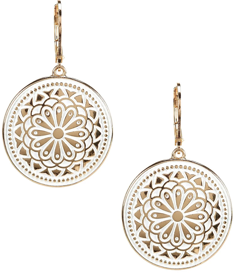 Dillard's White Enamel Mandala Drop Earrings
