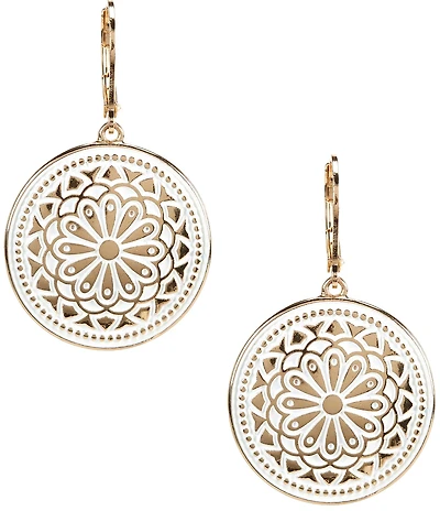 Dillard's White Enamel Mandala Drop Earrings