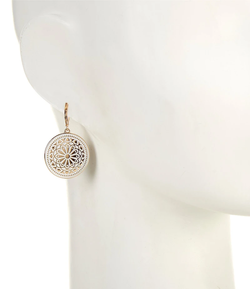Dillard's White Enamel Mandala Drop Earrings