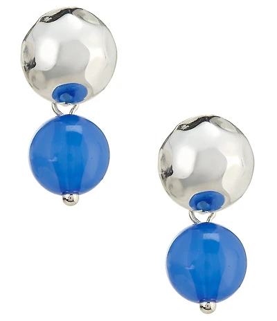Dillard's Wobbly Metal Round Stud Blue Bead Drop Earrings