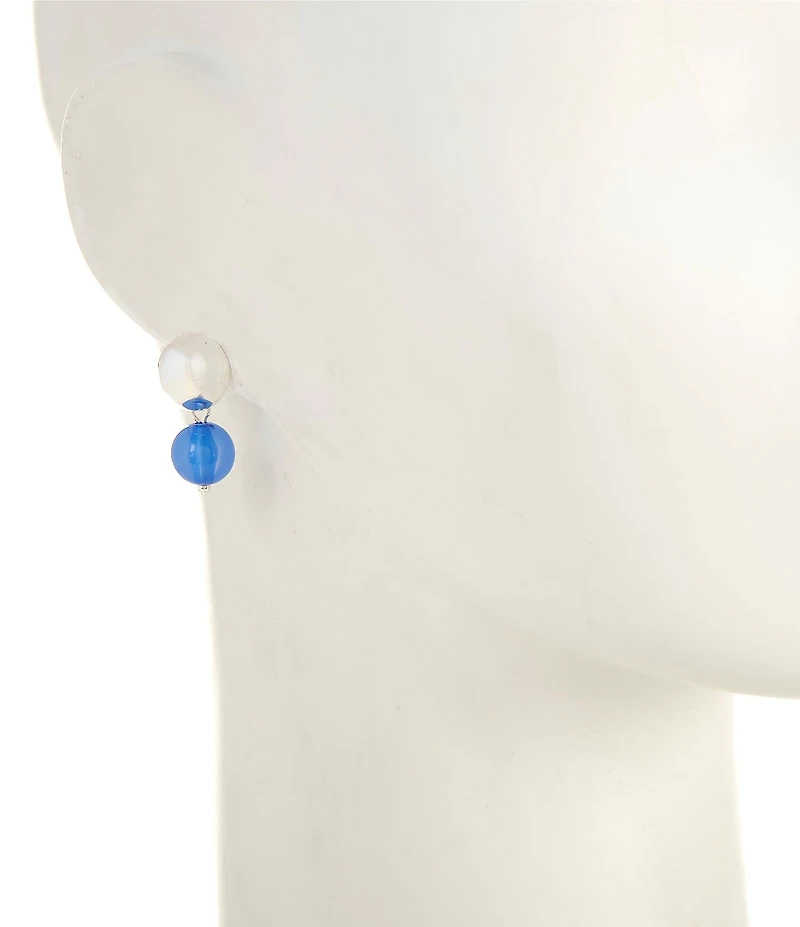 Dillard's Wobbly Metal Round Stud Blue Bead Drop Earrings