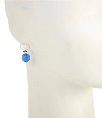 Dillard's Wobbly Metal Round Stud Blue Bead Drop Earrings