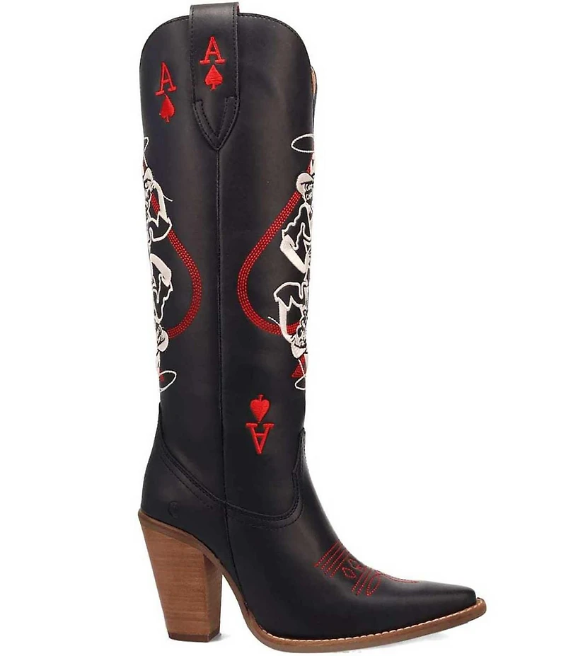 Dingo Ace Of Spades Leather Embroidered Tall Western Boots