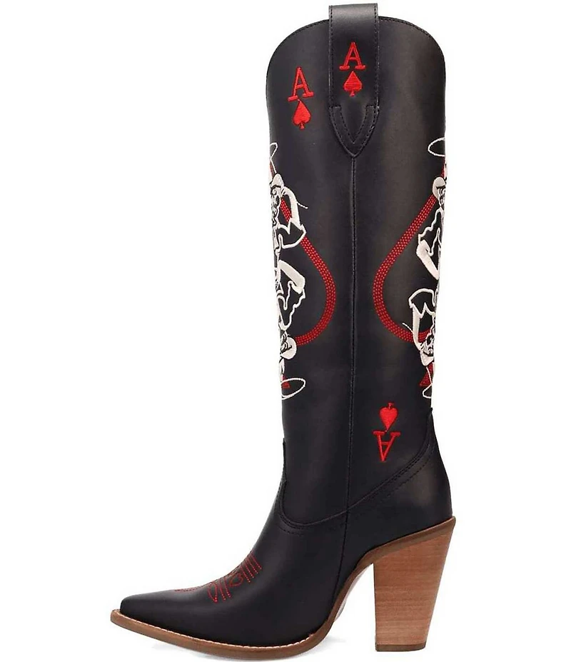 Dingo Ace Of Spades Leather Embroidered Tall Western Boots