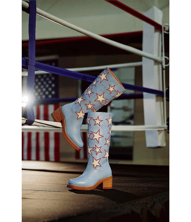 Dingo American Dream Leather Patriotic Star Cut Out Tall Boots