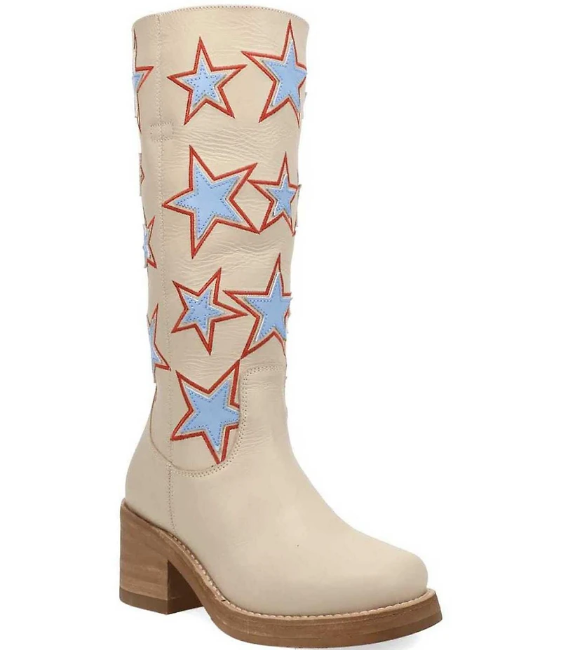 Dingo American Dream Leather Patriotic Star Cut Out Tall Boots