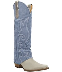 Dingo Blue Jean Baby Leather and Denim Cuffed Tall Western Boots
