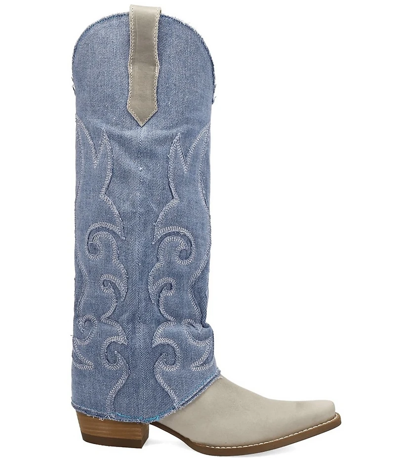 Dingo Blue Jean Baby Leather and Denim Cuffed Tall Western Boots