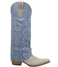 Dingo Blue Jean Baby Leather and Denim Cuffed Tall Western Boots