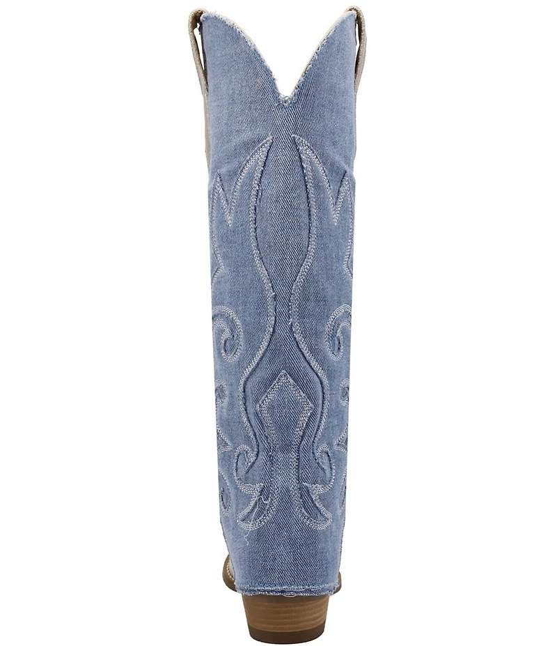 Dingo Blue Jean Baby Leather and Denim Cuffed Tall Western Boots