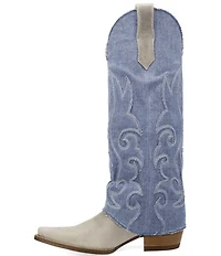 Dingo Blue Jean Baby Leather and Denim Cuffed Tall Western Boots