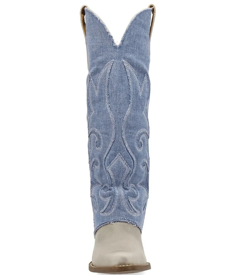 Dingo Blue Jean Baby Leather and Denim Cuffed Tall Western Boots