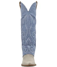 Dingo Blue Jean Baby Leather and Denim Cuffed Tall Western Boots