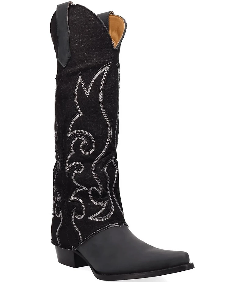 Dingo Blue Jean Baby Leather and Denim Cuffed Tall Western Boots