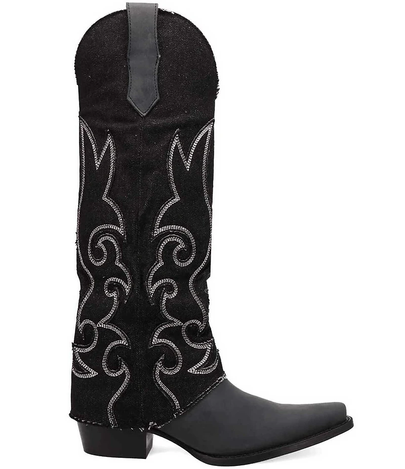 Dingo Blue Jean Baby Leather and Denim Cuffed Tall Western Boots