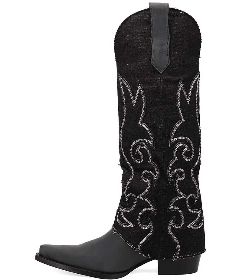 Dingo Blue Jean Baby Leather and Denim Cuffed Tall Western Boots