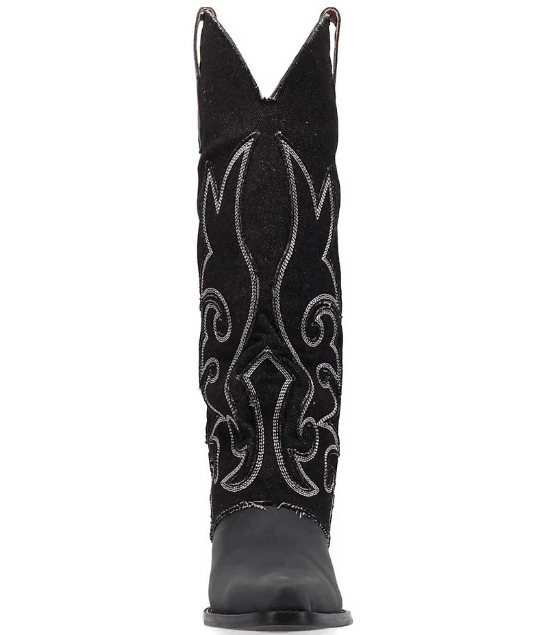 Dingo Blue Jean Baby Leather and Denim Cuffed Tall Western Boots