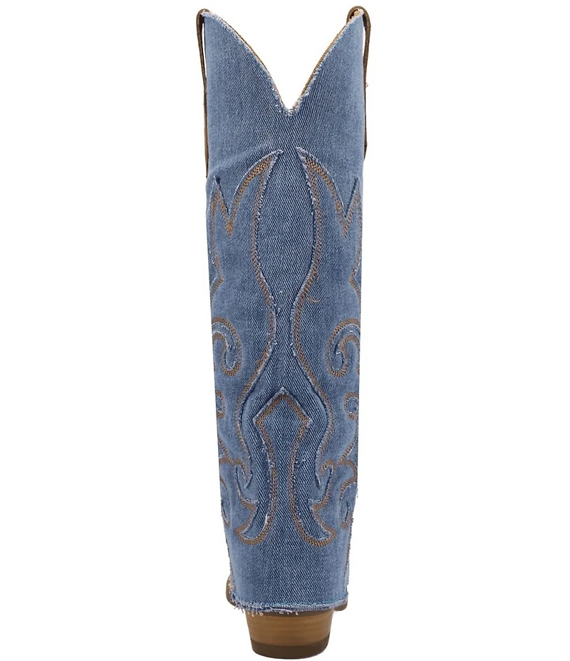 Dingo Blue Jean Baby Leather and Denim Cuffed Tall Western Boots