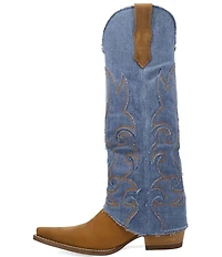 Dingo Blue Jean Baby Leather and Denim Cuffed Tall Western Boots
