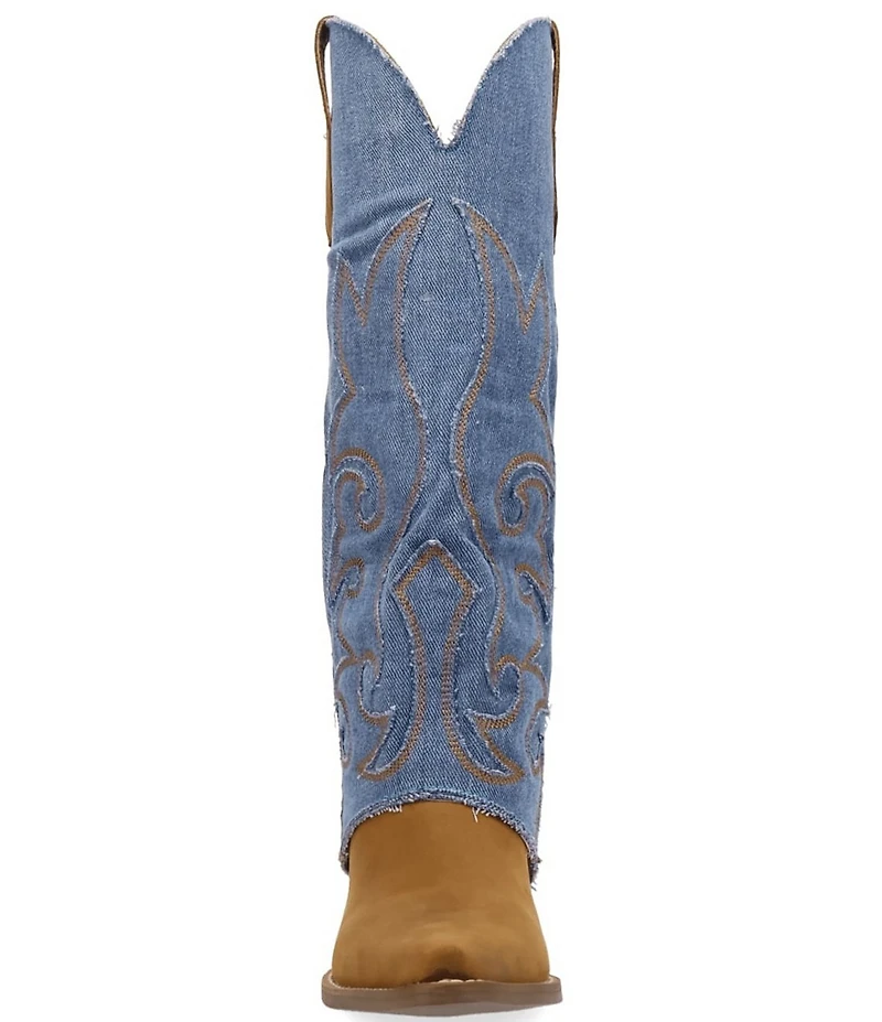 Dingo Blue Jean Baby Leather and Denim Cuffed Tall Western Boots