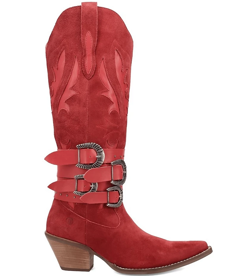 Dingo Buck Wild Suede and Leather Belted Hardware Shaft Tall Western Boots